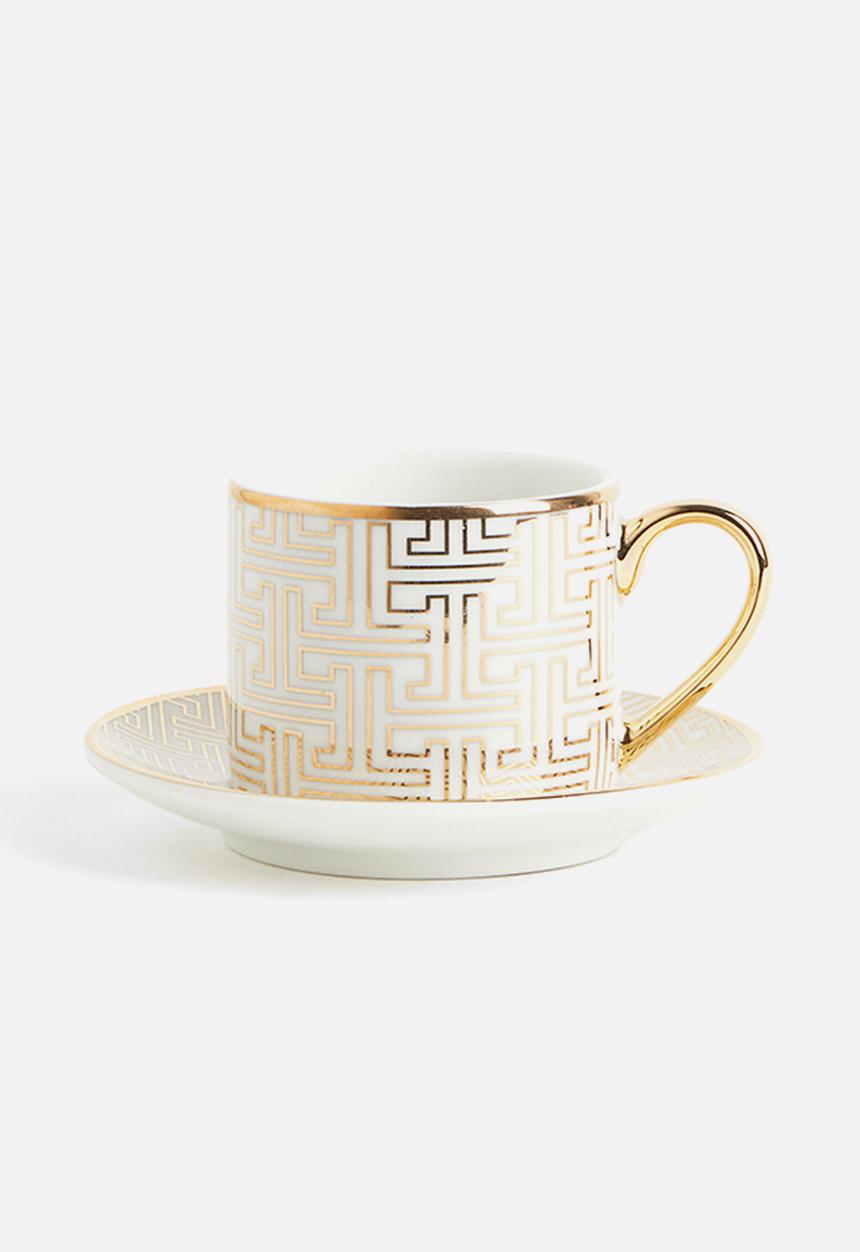 H&M - Espresso cup and saucer - white gold-coloured