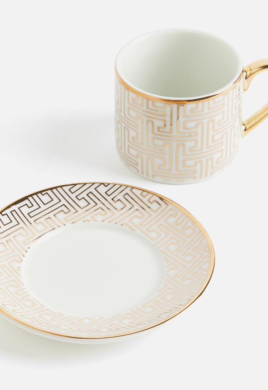 H&M - Espresso cup and saucer - white gold-coloured