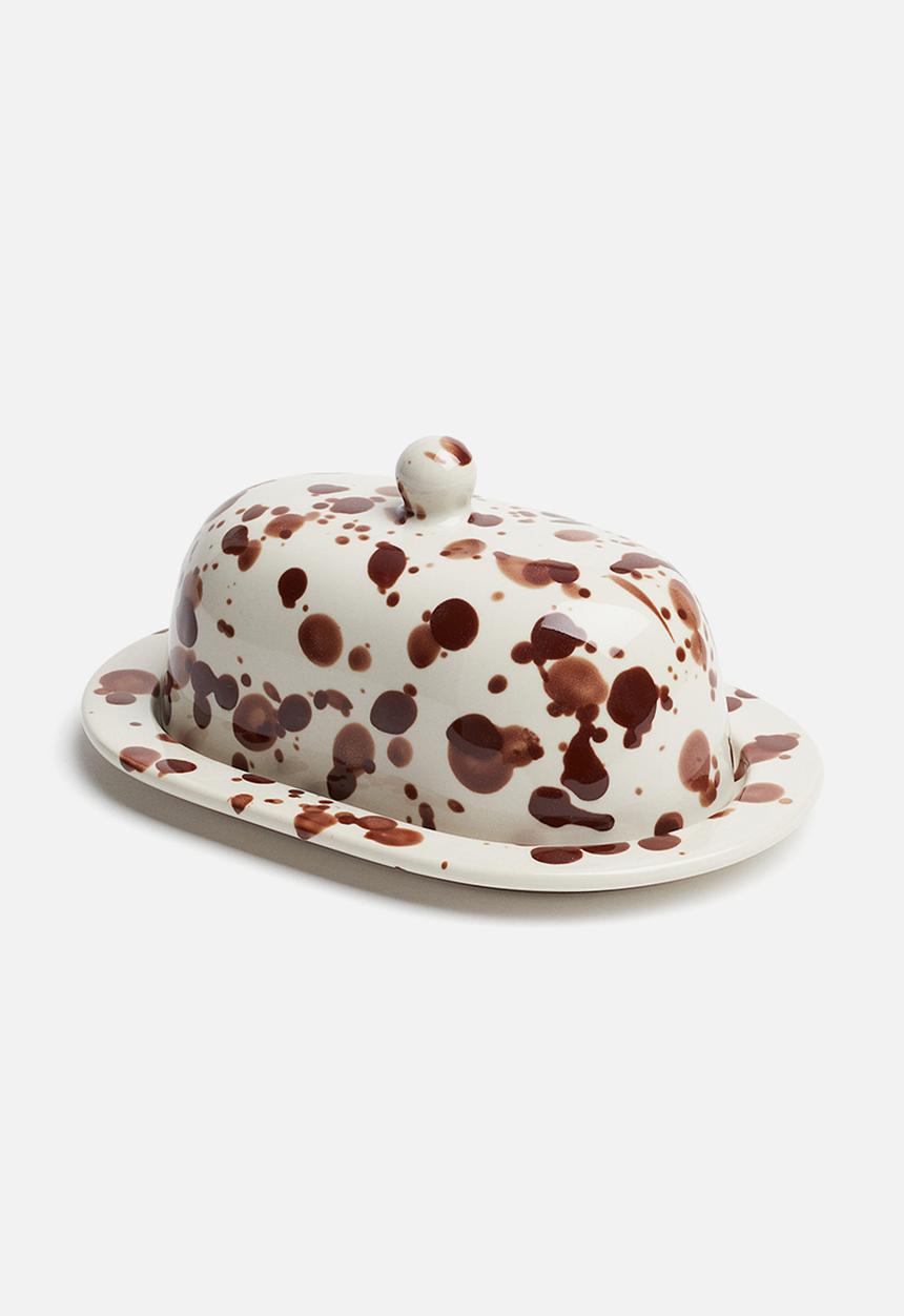H&M - Stoneware butter dish - brown/speckled 