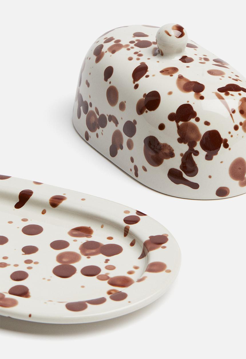H&M - Stoneware butter dish - brown/speckled 