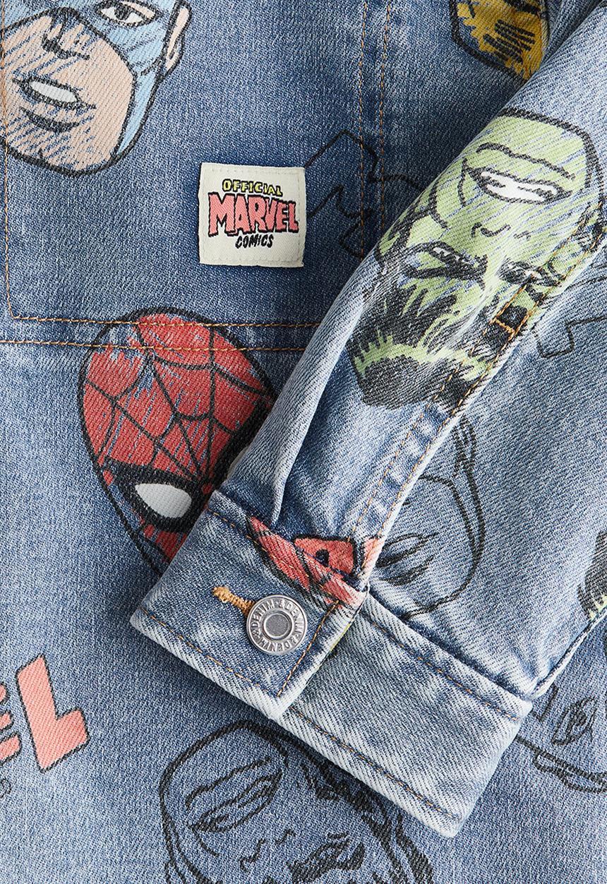 H&M - Printed denim overshirt - denim blue marvel comics