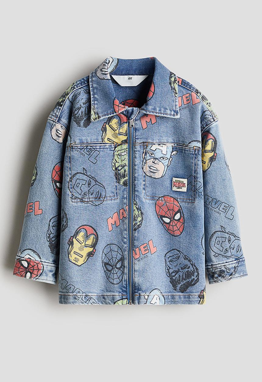 H&M - Printed denim overshirt - denim blue marvel comics