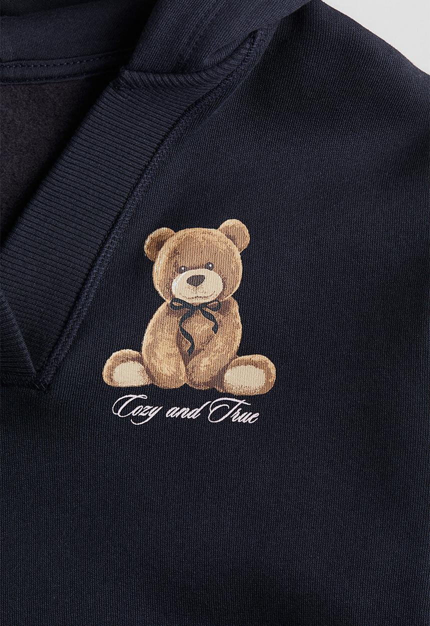 H&M - V-neck hoodie - navy blue & teddy bear
