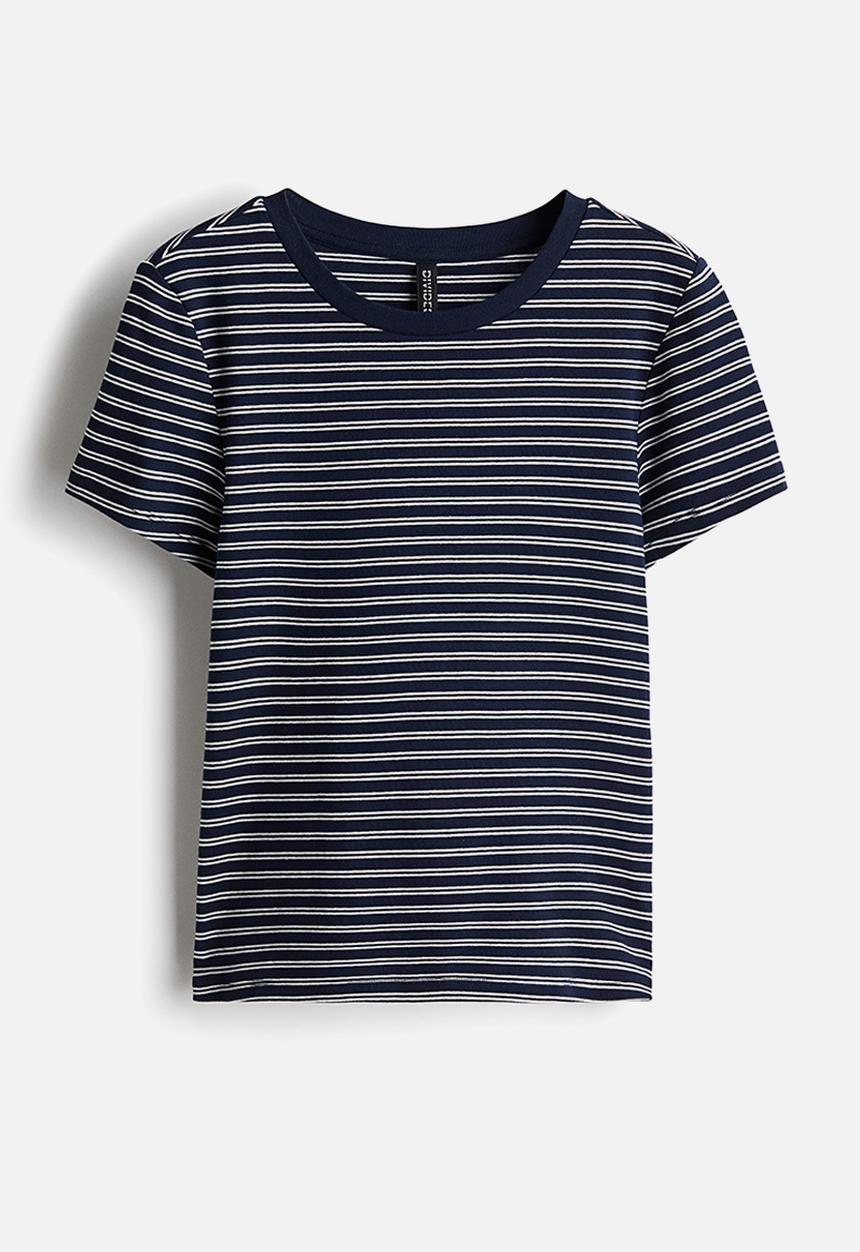 H&M - Ribbed t-shirt - navy blue striped