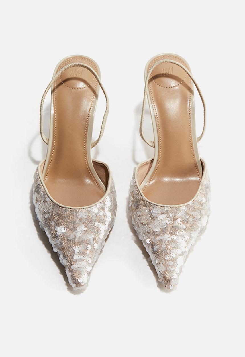 H&M - Sequined slingback court shoes - light beige