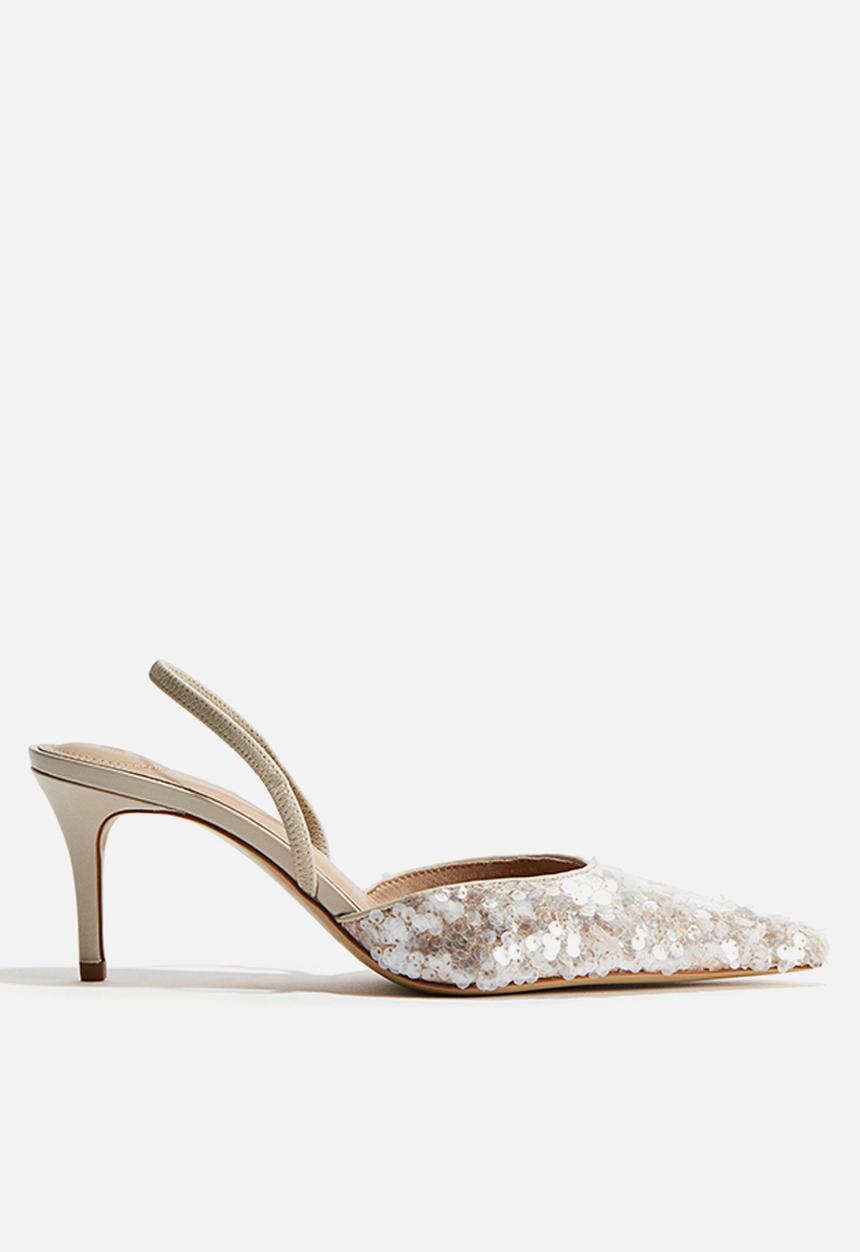 H&M - Sequined slingback court shoes - light beige