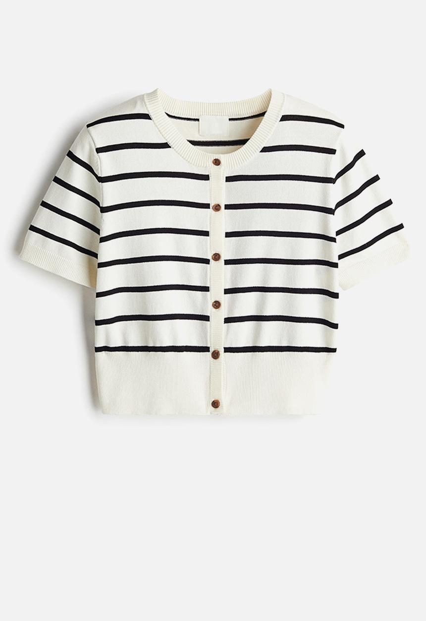H&M - Short-sleeved cardigan - cream striped 