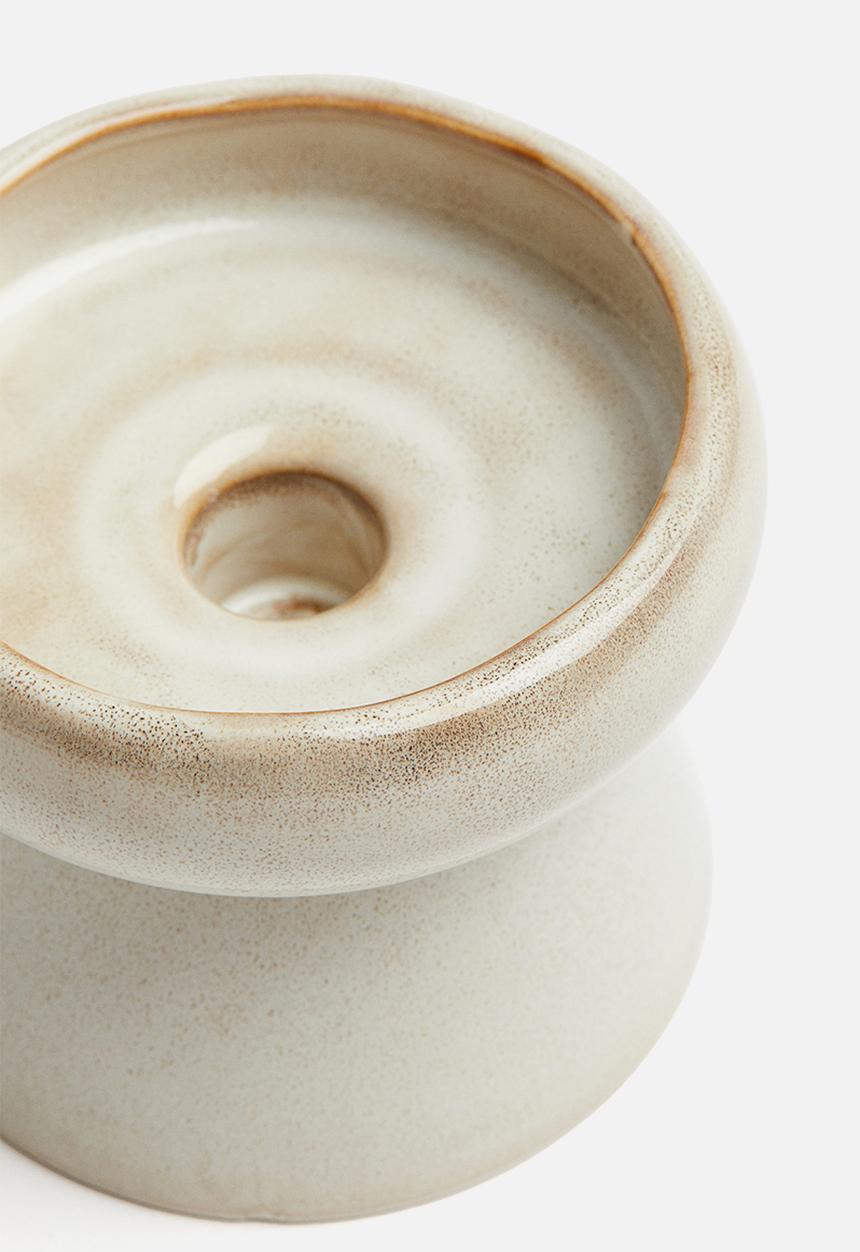 H&M - Small stoneware candlestick - beige