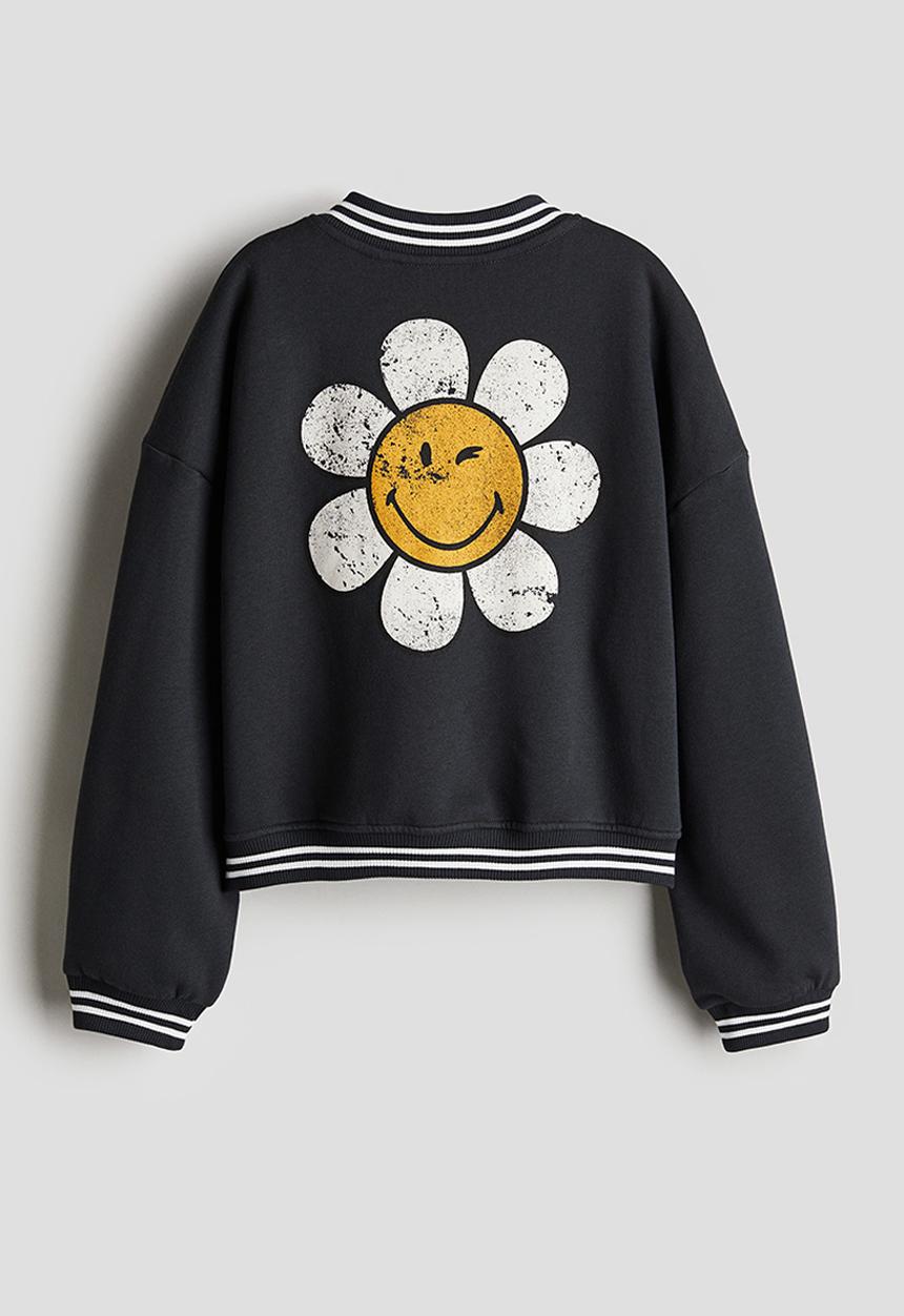 H&M - Printed sweatshirt baseball jacket - dark grey smileyworld®