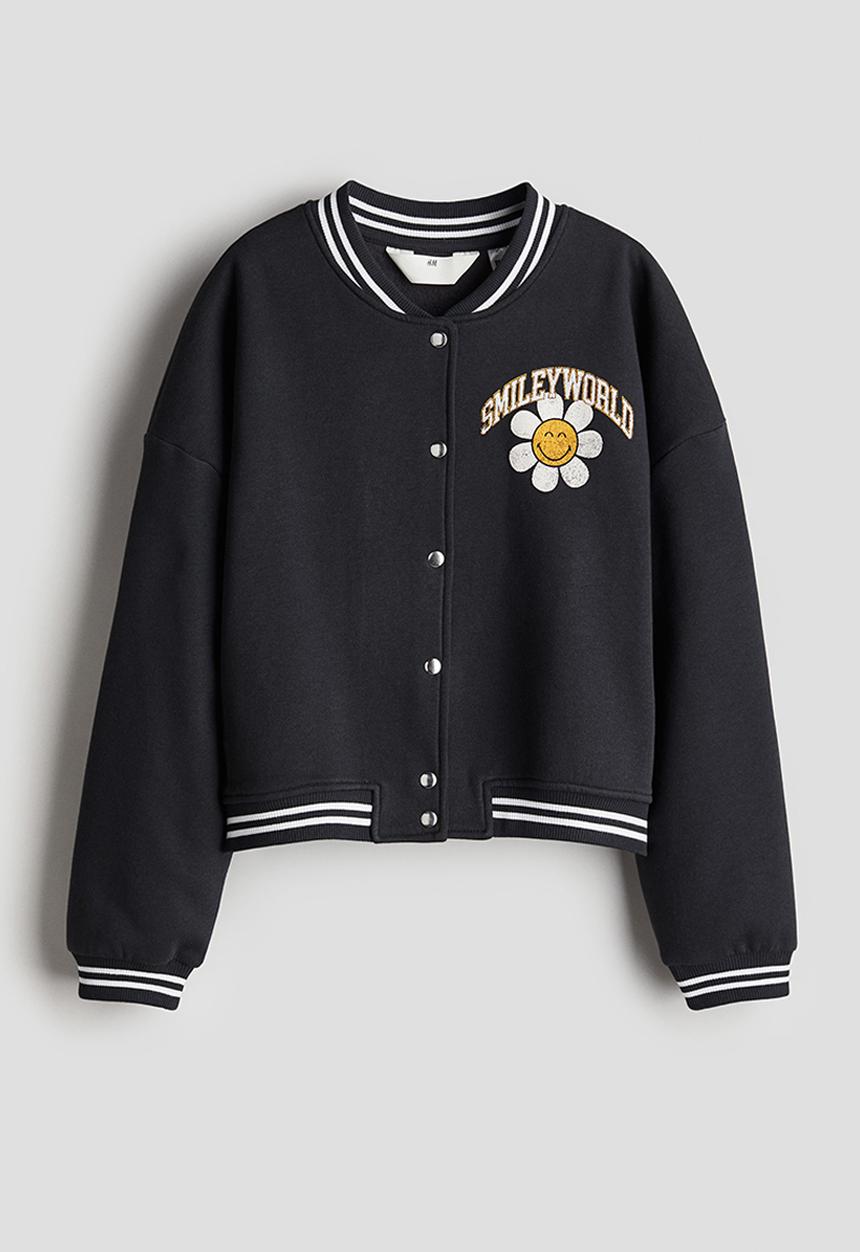 H&M - Printed sweatshirt baseball jacket - dark grey smileyworld®