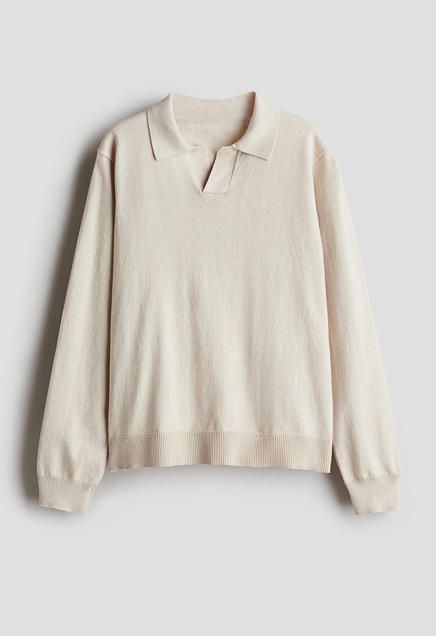 H&M - Fine-knit polo jumper - light beige 