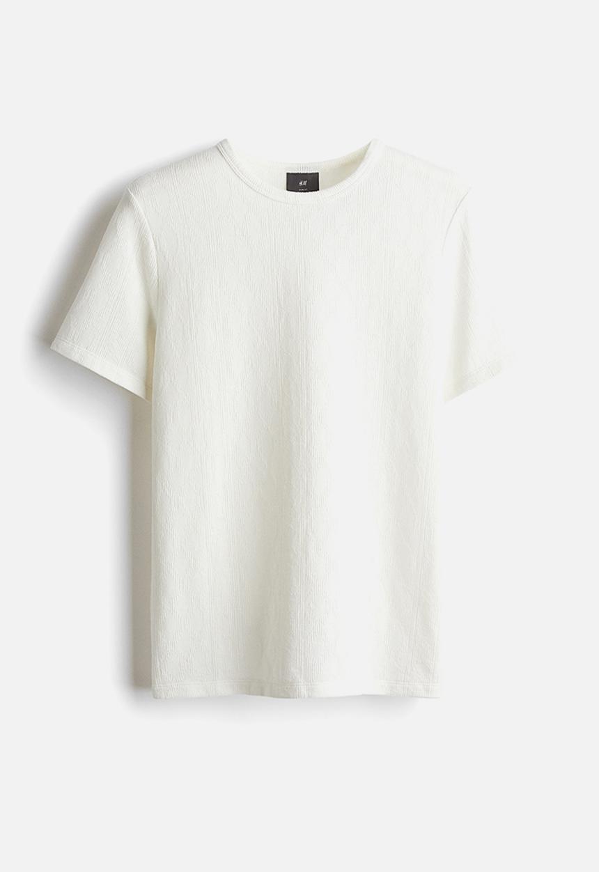 H&M - Slim fit textured t-shirt - cream