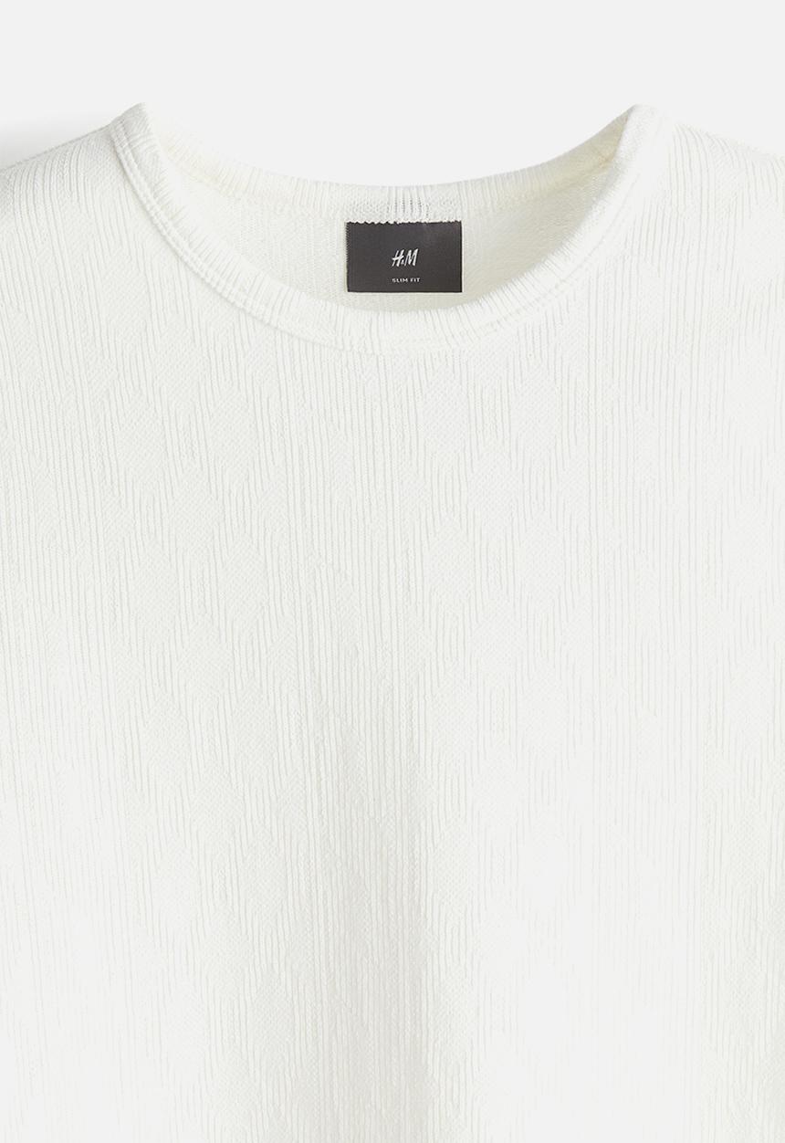 H&M - Slim fit textured t-shirt - cream