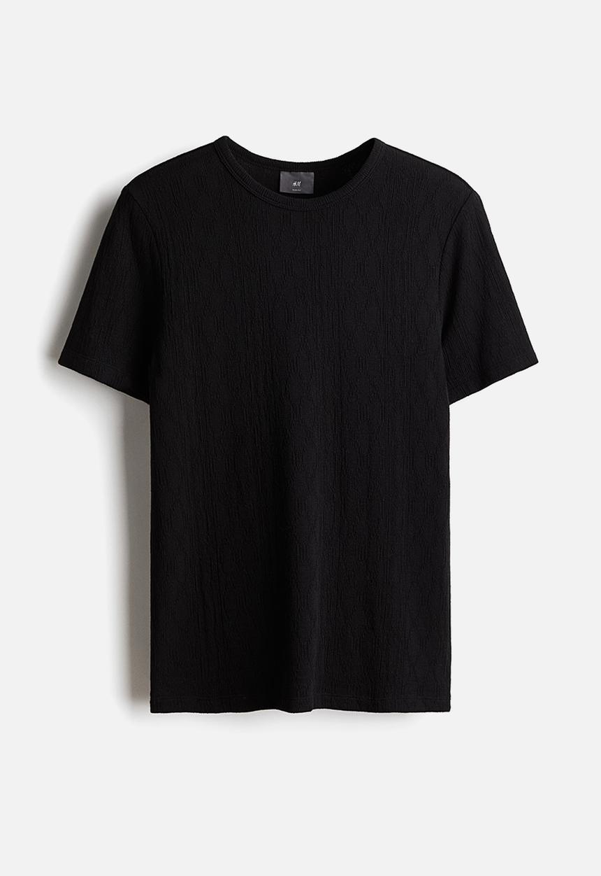H&M - Slim fit textured t-shirt - black