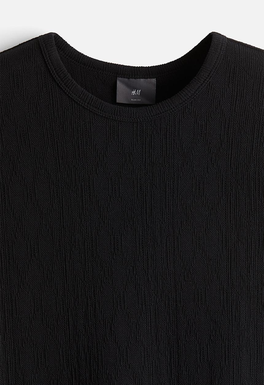 H&M - Slim fit textured t-shirt - black