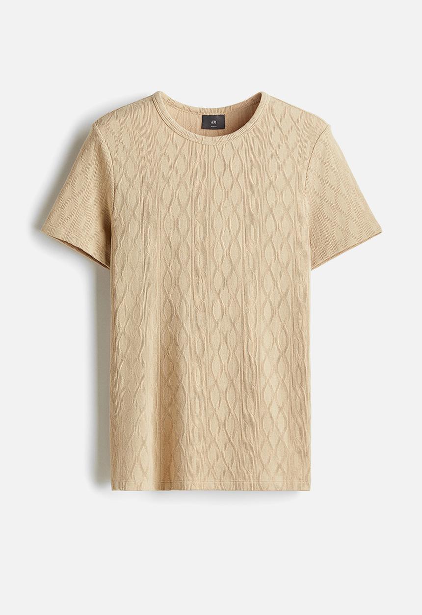 H&M - Slim fit textured t-shirt - beige