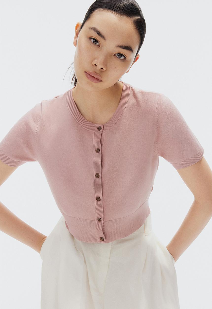 H&M - Short-sleeved cardigan - dusty pink