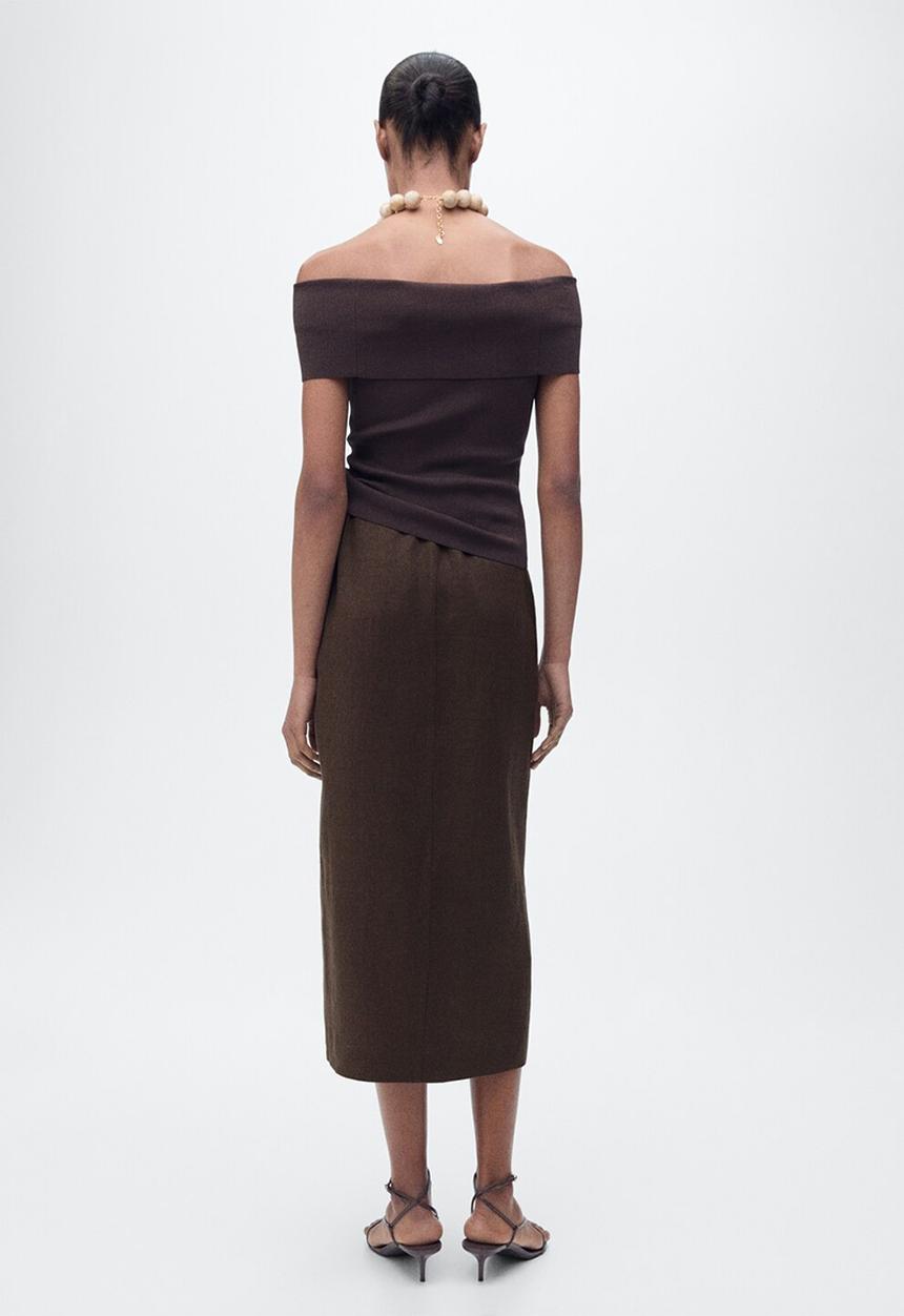 MANGO - Skirt Pareo - Dark Brown
