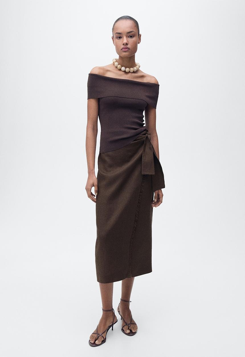 MANGO - Skirt Pareo - Dark Brown