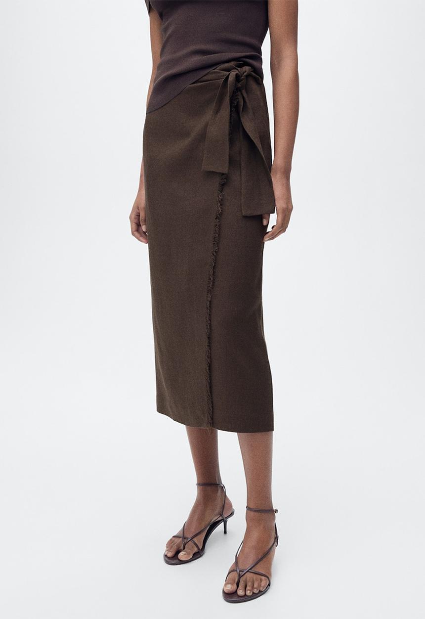 MANGO - Skirt Pareo - Dark Brown