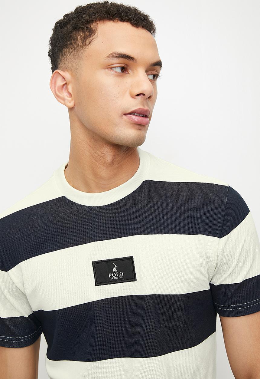 POLO - Mens Pjc Short Sleeve Striped Tee - Navy & White