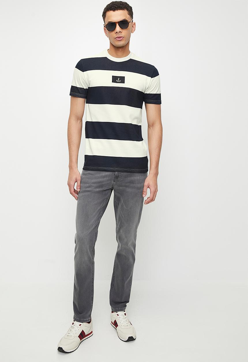 POLO - Mens Pjc Short Sleeve Striped Tee - Navy & White