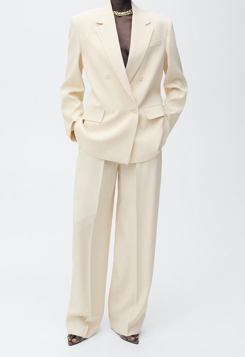 MANGO - Trousers Suki - Light Pastel Yellow