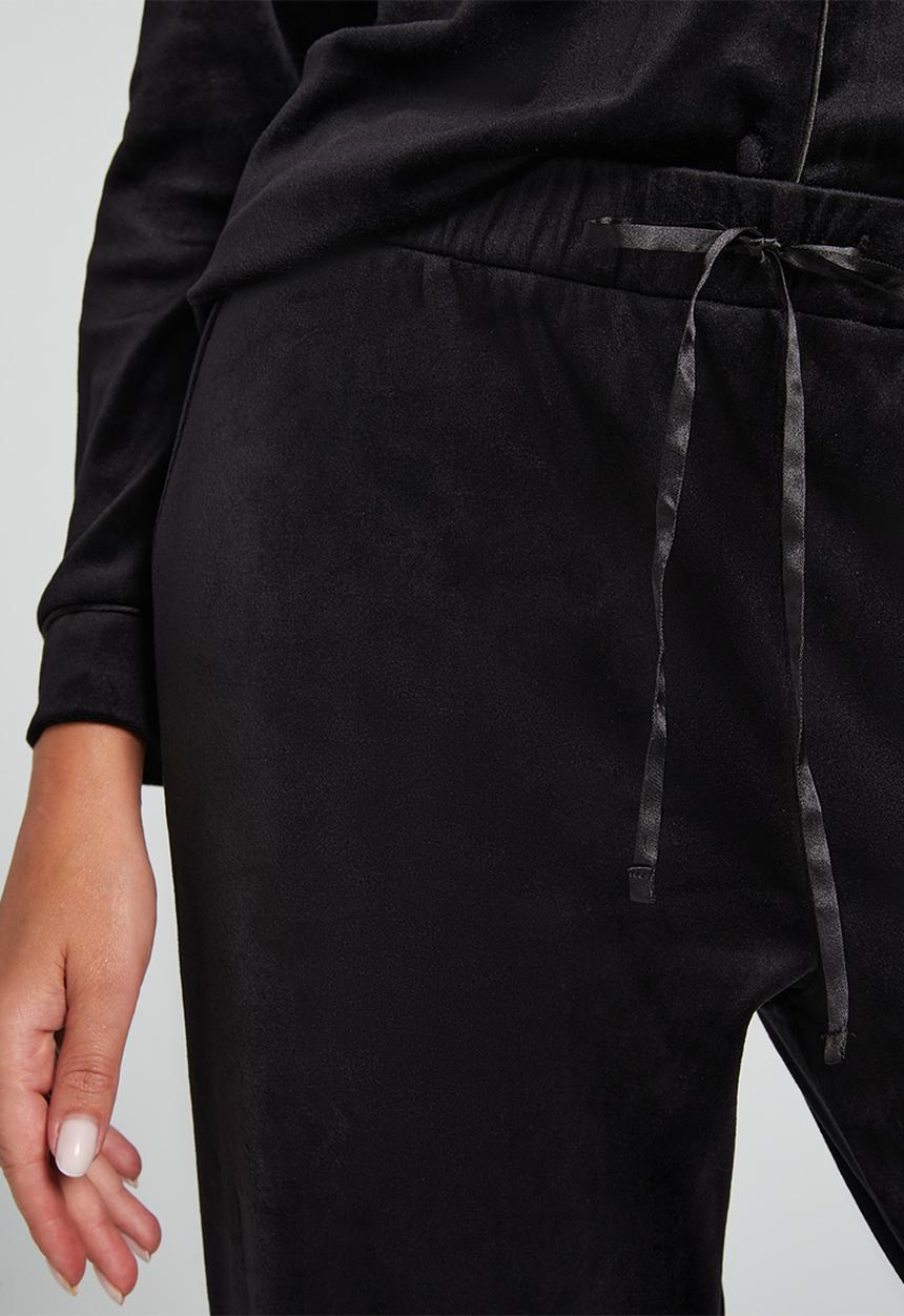 Hunkemoller - Pants velours piping - black