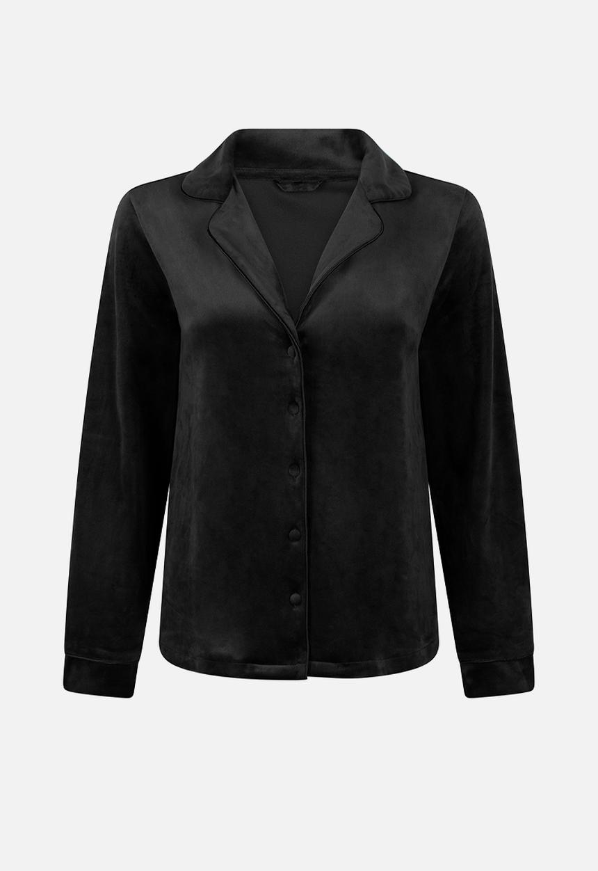 Hunkemoller - Jacket long sleeve velours piping - black