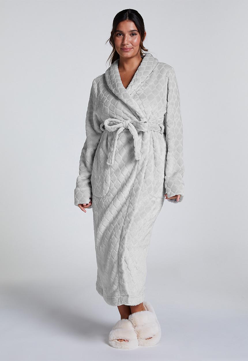 Hunkemoller - Robe fleece long emb honeycomb - grey