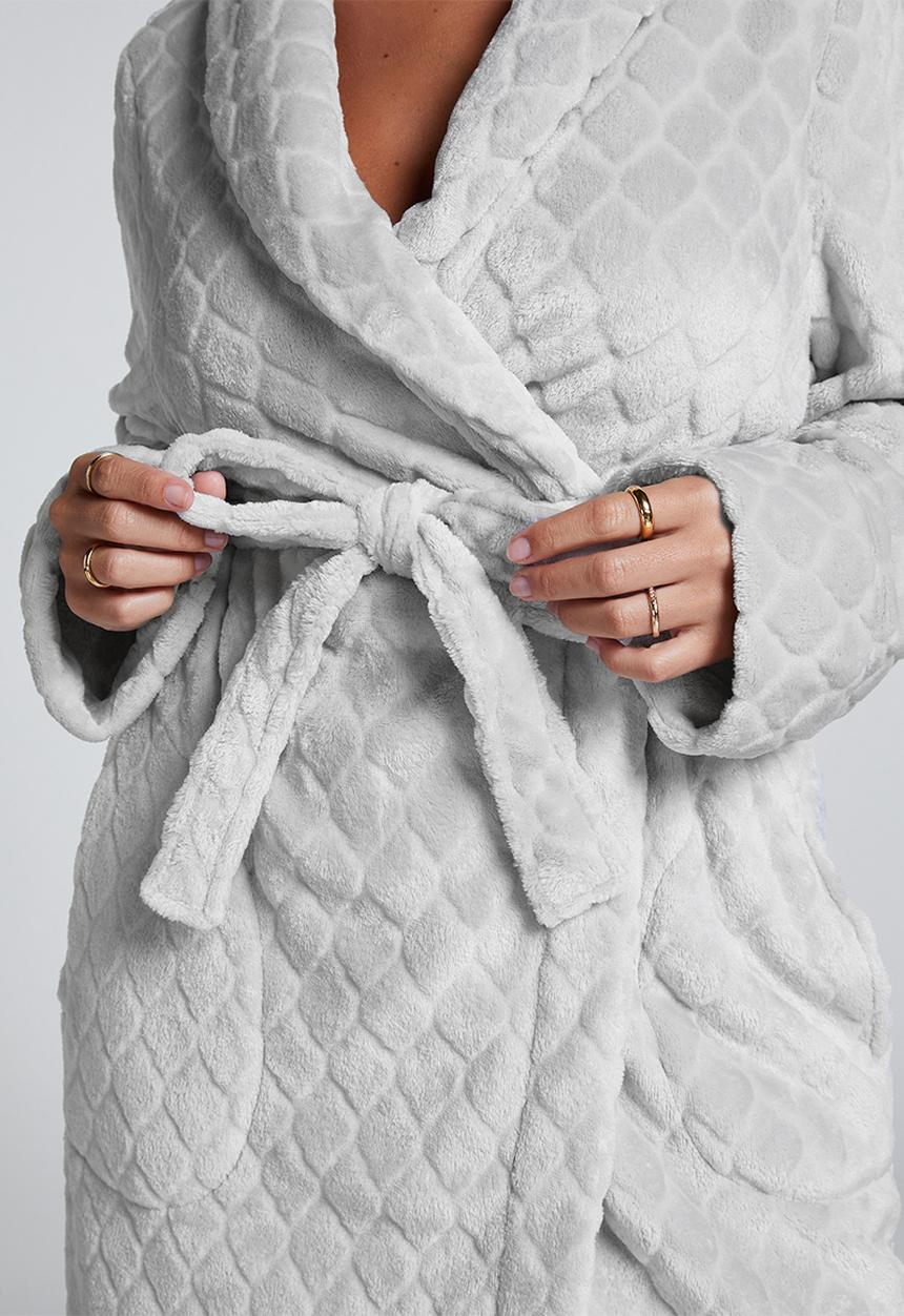 Hunkemoller - Robe fleece long emb honeycomb - grey