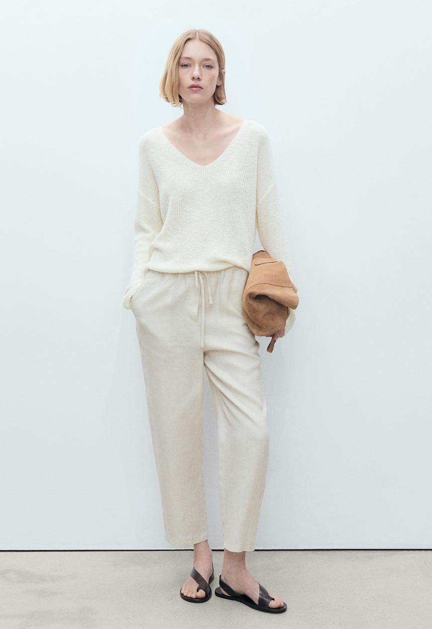 MANGO - Trousers Linen - Light Pastel Gray