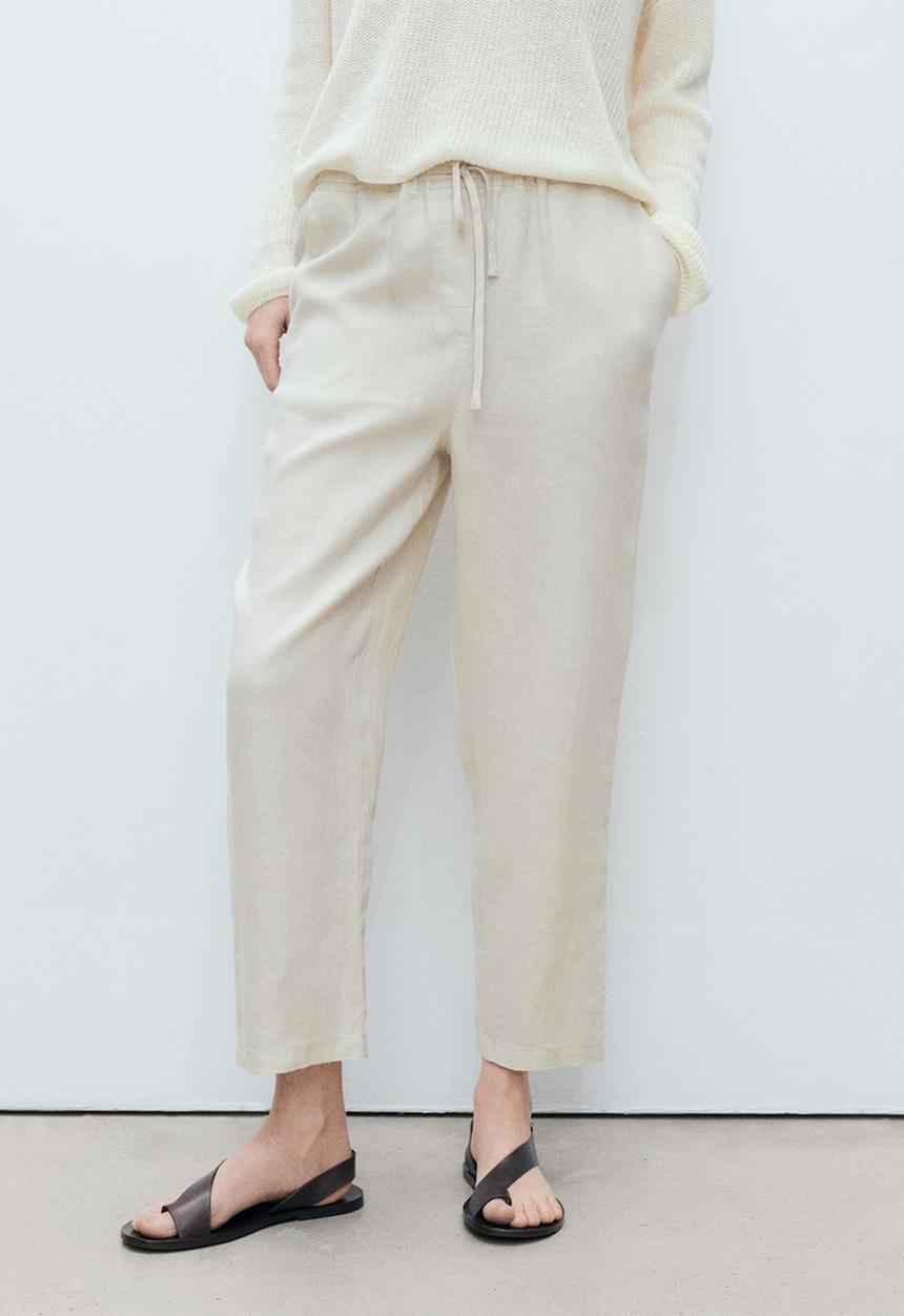 MANGO - Trousers Linen - Light Pastel Gray