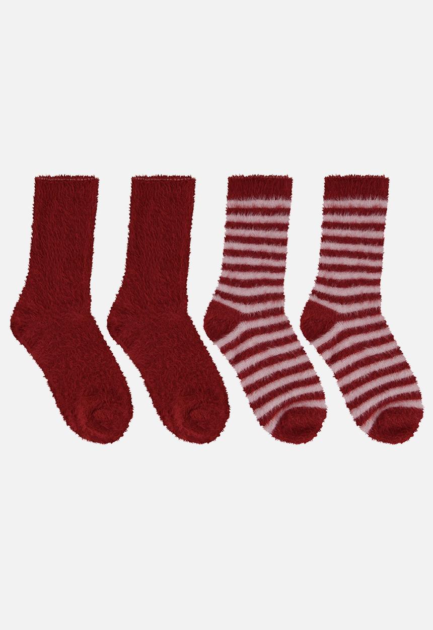 Hunkemoller - 2 Pack rosy stripe socks - red & white