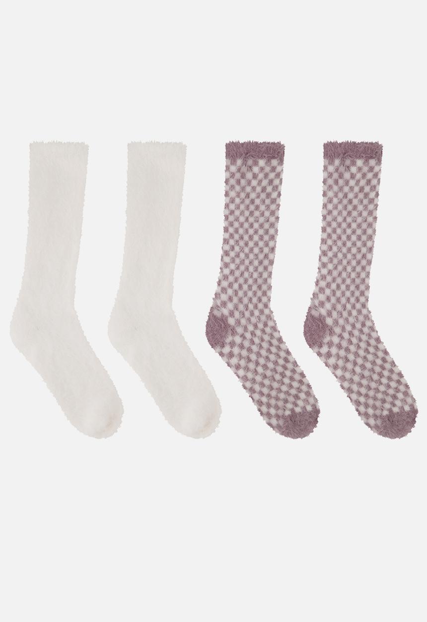 Hunkemoller - 2 Pack todney long cosy socks - purple & white