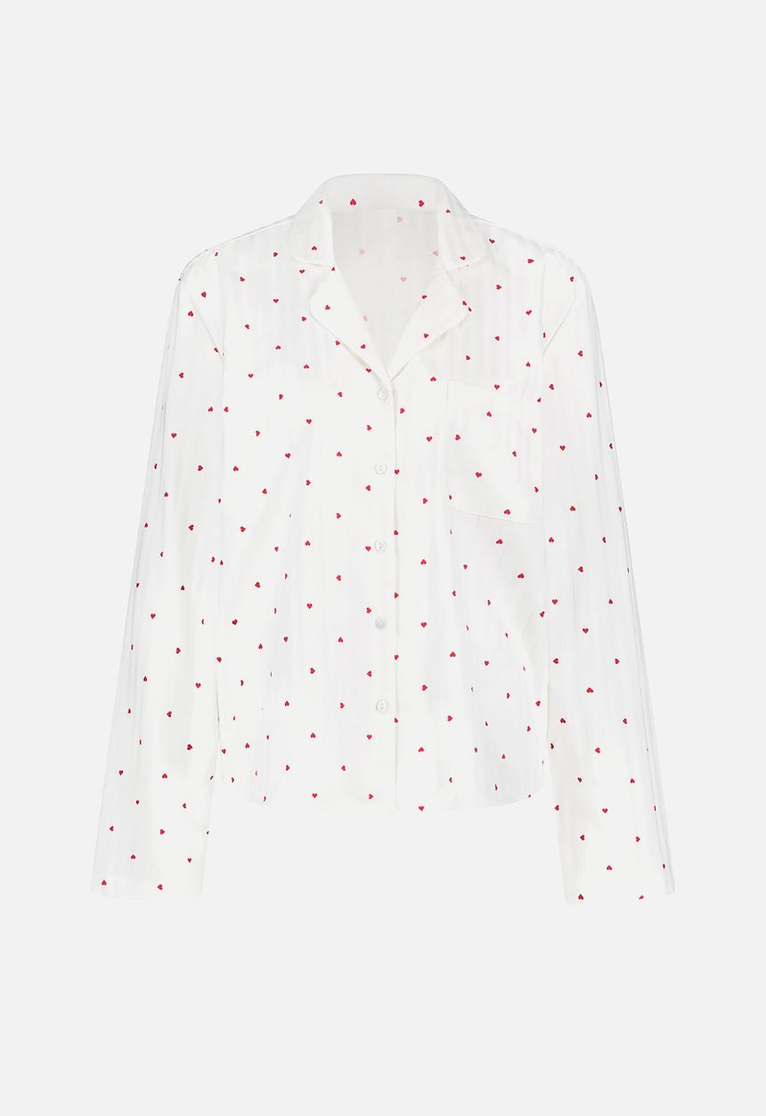 Hunkemoller - Jacket long sleeve co jacquard hearts - white