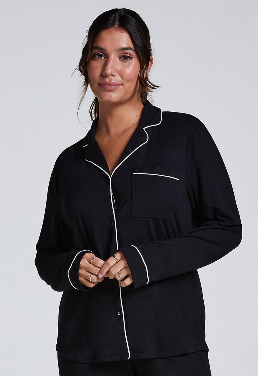 Hunkemoller - Jacket long sleeve jersey essential - black