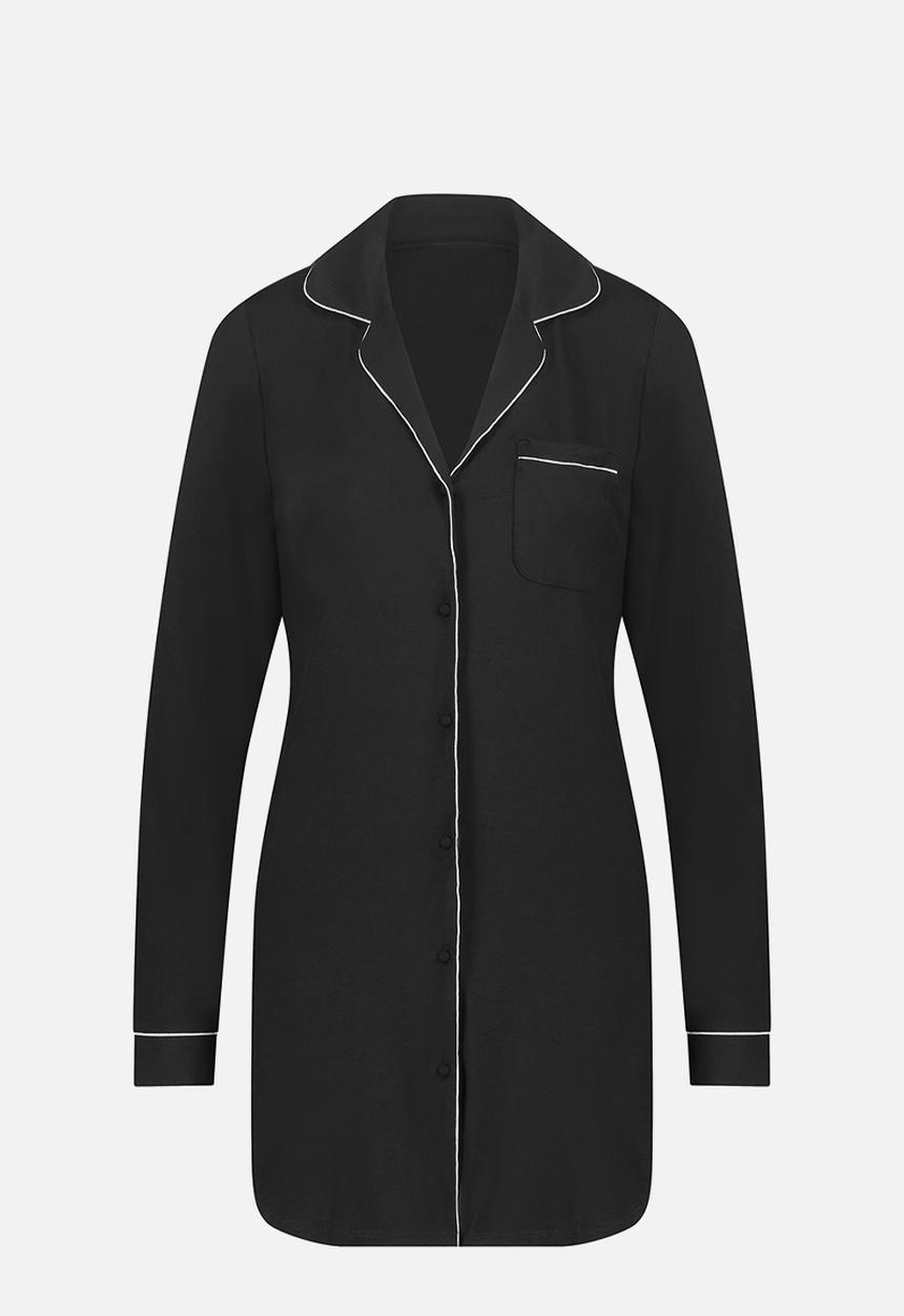 Hunkemoller - Shirt dress long sleeve jersey essential - black
