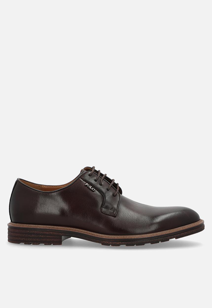 POLO - Textured gibson lace up - brown leather