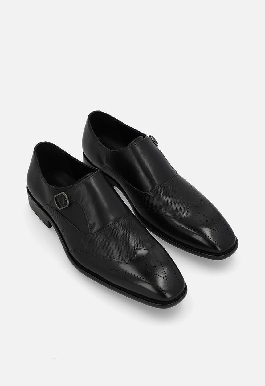 Fabino - SINGLE BUCKEL MONK STRAP - BLACK LEATHER