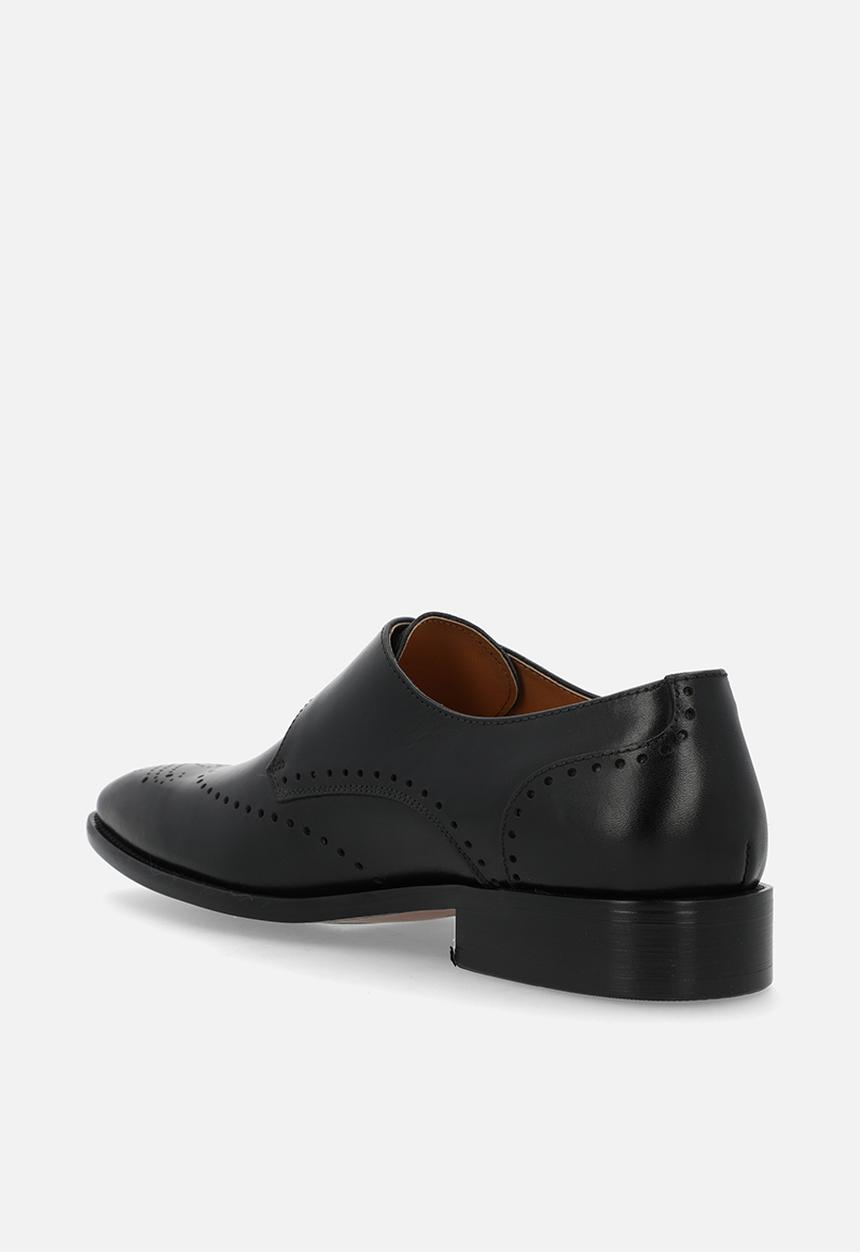 Fabino - BROGUE SINGLE BUCKEL MONK STRAP - Black Leather