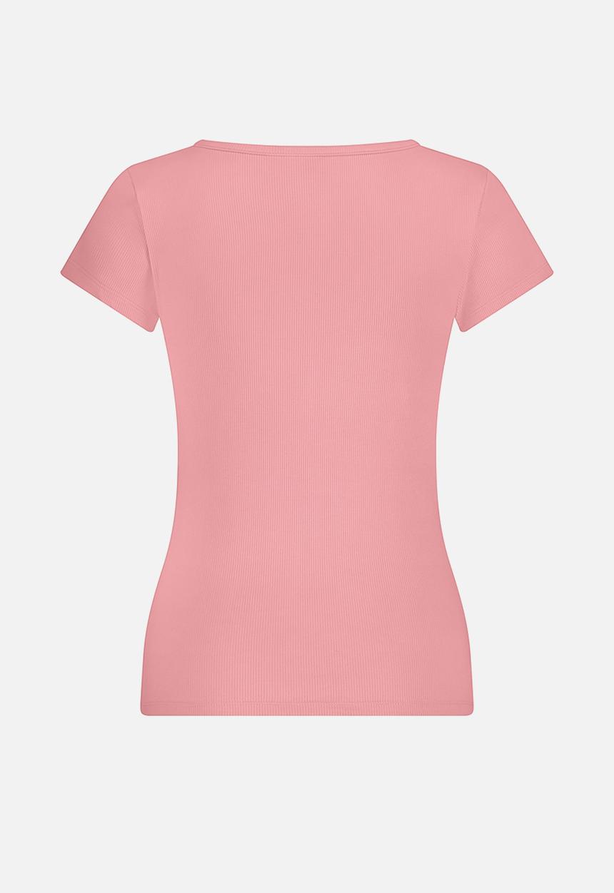 Hunkemoller - Top short sleeve rib henley - pink