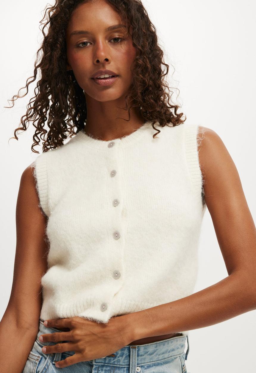Cotton On - Fluffy button vest - porcelain
