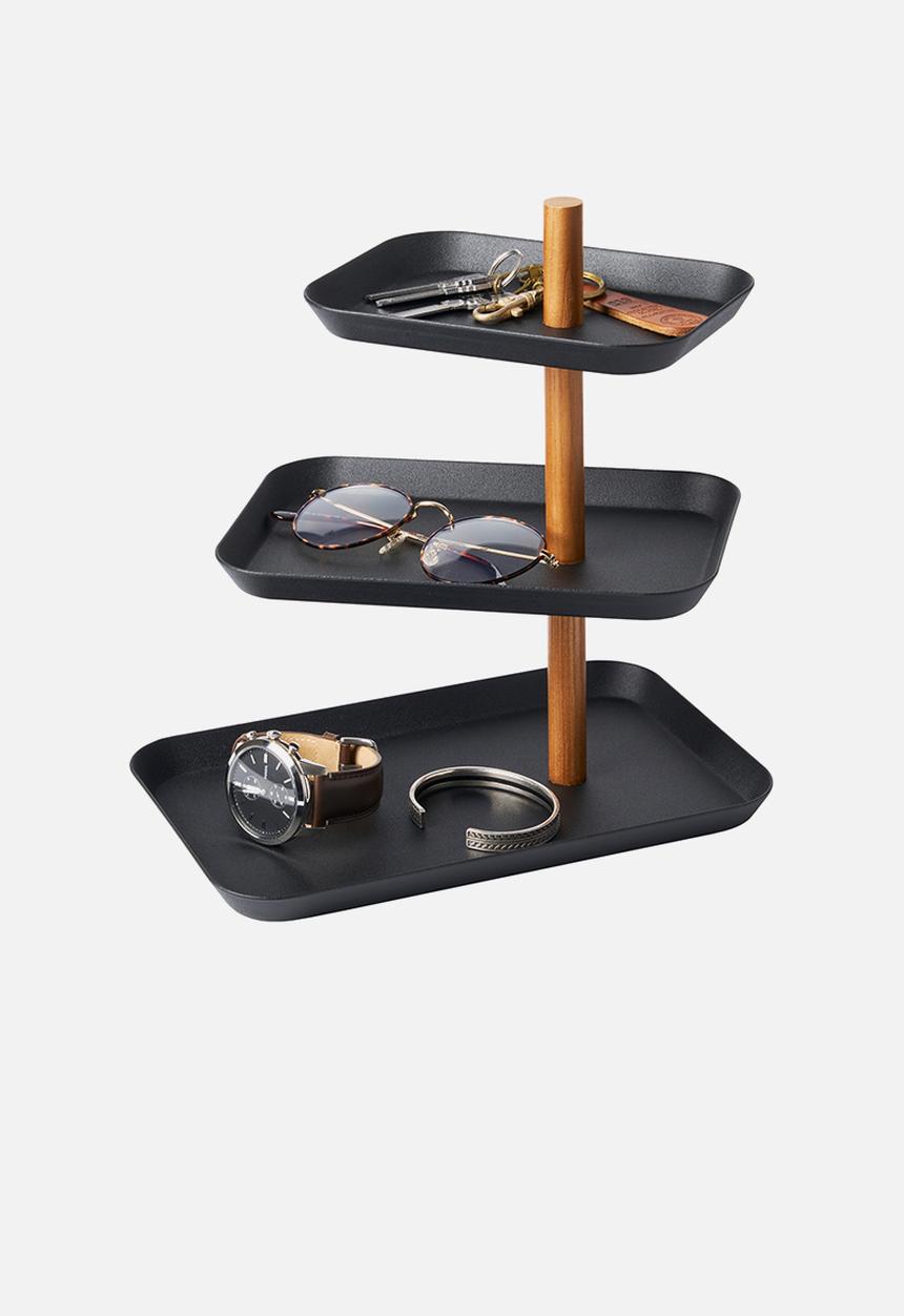 Yamazaki - RIN 3-Tiered Accessory Stand with Rotatable Trays - Black