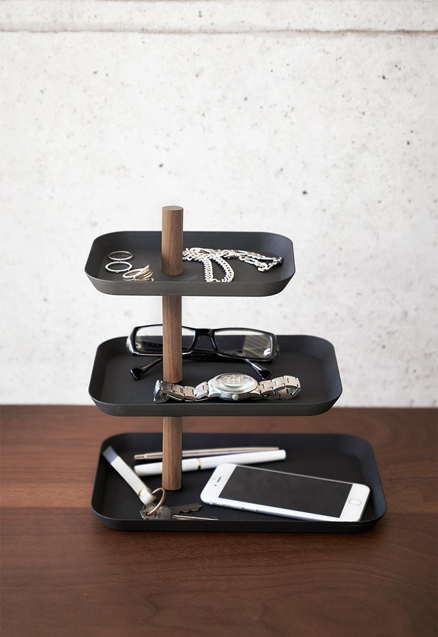 Yamazaki - RIN 3-Tiered Accessory Stand with Rotatable Trays - Black