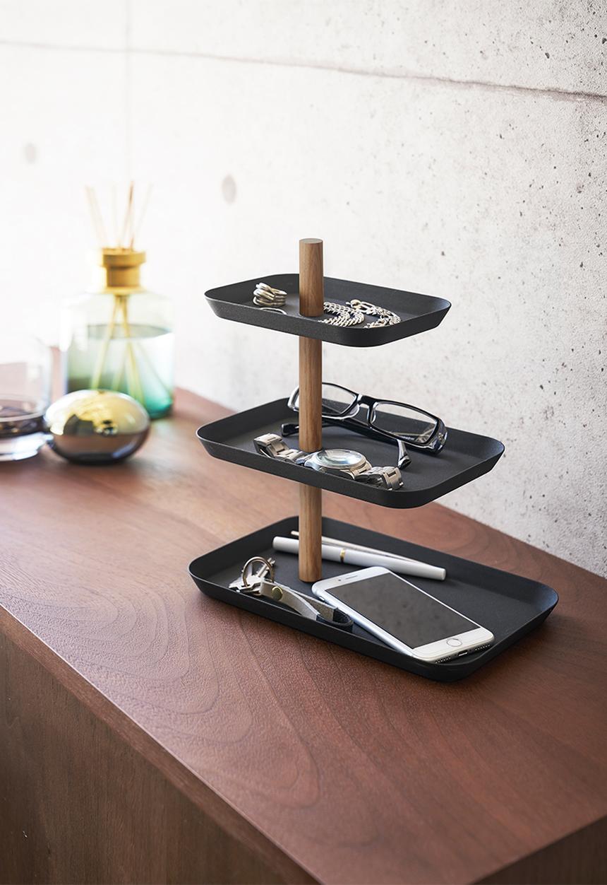 Yamazaki - RIN 3-Tiered Accessory Stand with Rotatable Trays - Black
