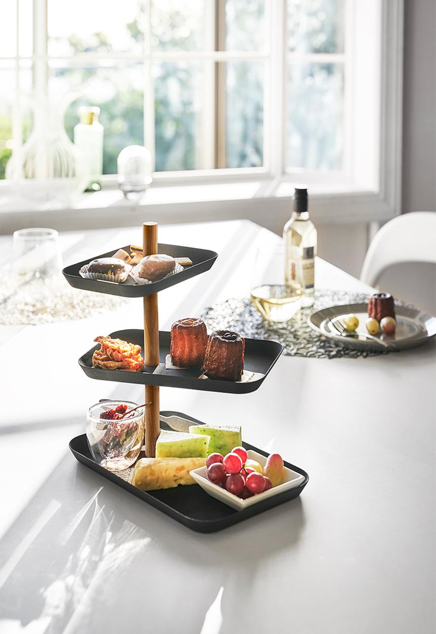 Yamazaki - RIN 3-Tiered Accessory Stand with Rotatable Trays - Black