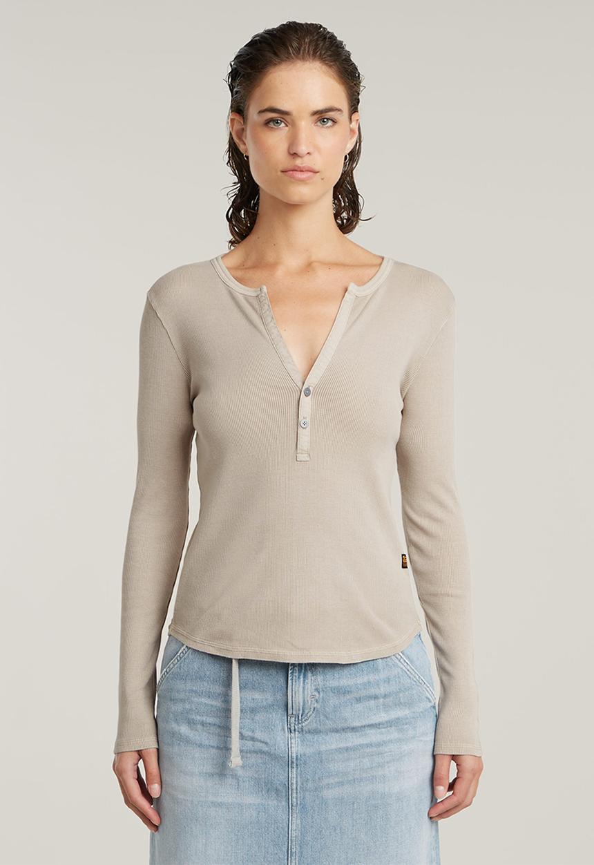 G-STAR - Deep V Slim Long Sleeve Wmn - Dk Brick Gd