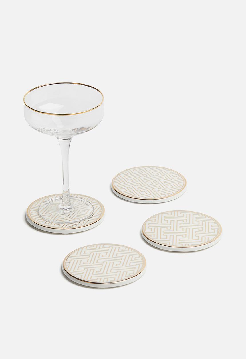 H&M - 4 Pack porcelain coasters - gold-coloured patterned 