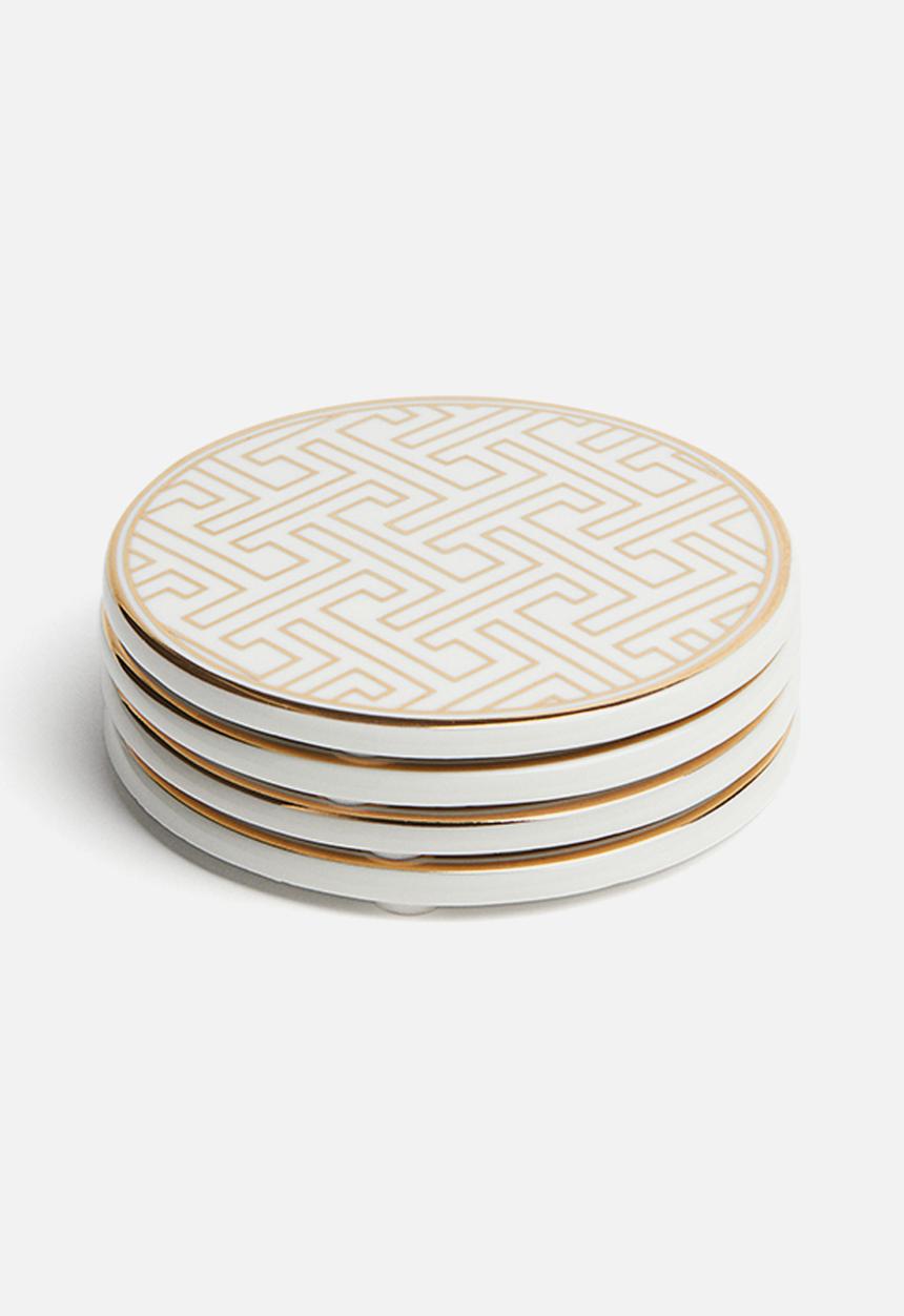 H&M - 4 Pack porcelain coasters - gold-coloured patterned 